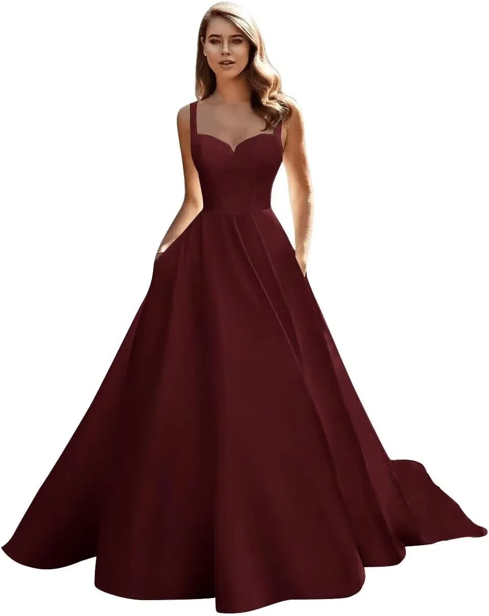 Fair Lady Wedding Dress for Bride 2025 Boho Beach Spaghetti Straps A Line V Neck Satin Bidal Gowns with Train