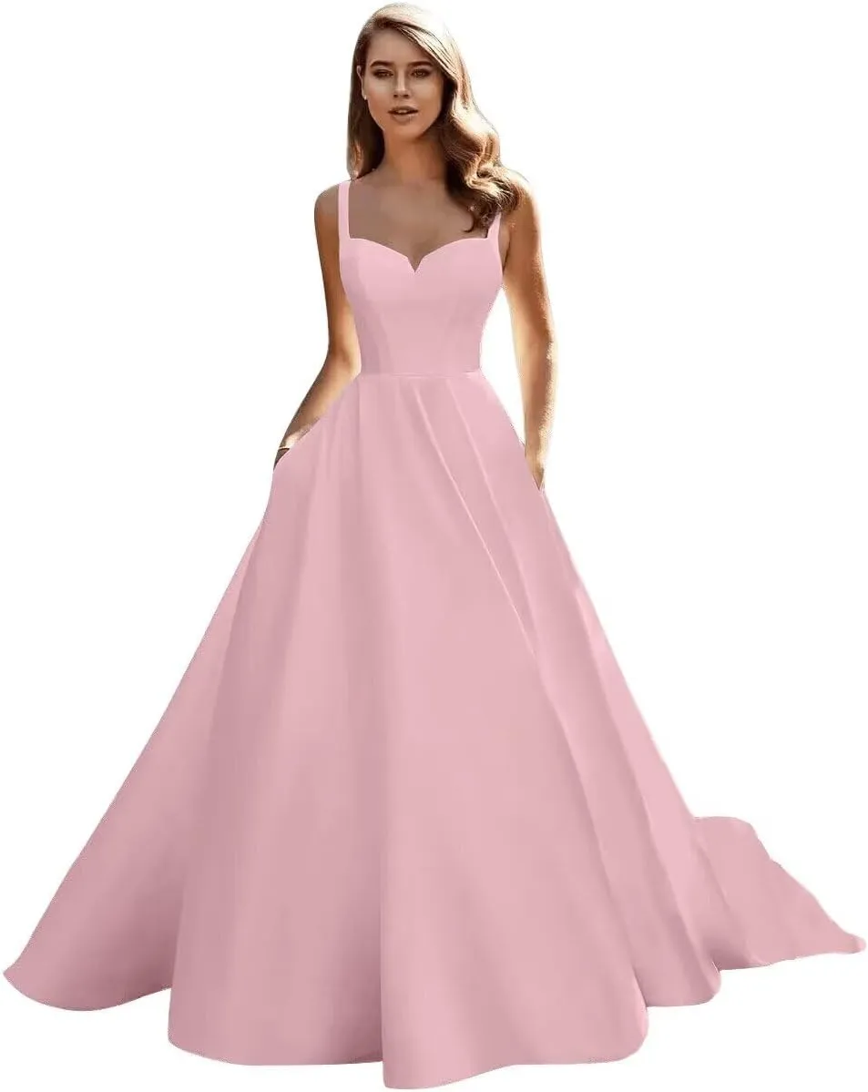 Fair Lady Wedding Dress for Bride 2025 Boho Beach Spaghetti Straps A Line V Neck Satin Bidal Gowns with Train