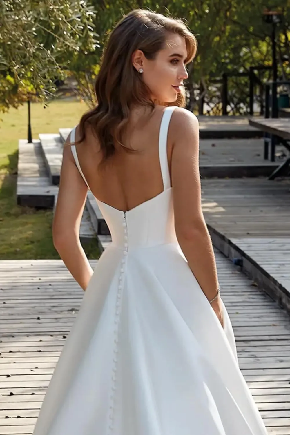 Fair Lady Wedding Dress for Bride 2025 Boho Beach Spaghetti Straps A Line V Neck Satin Bidal Gowns with Train