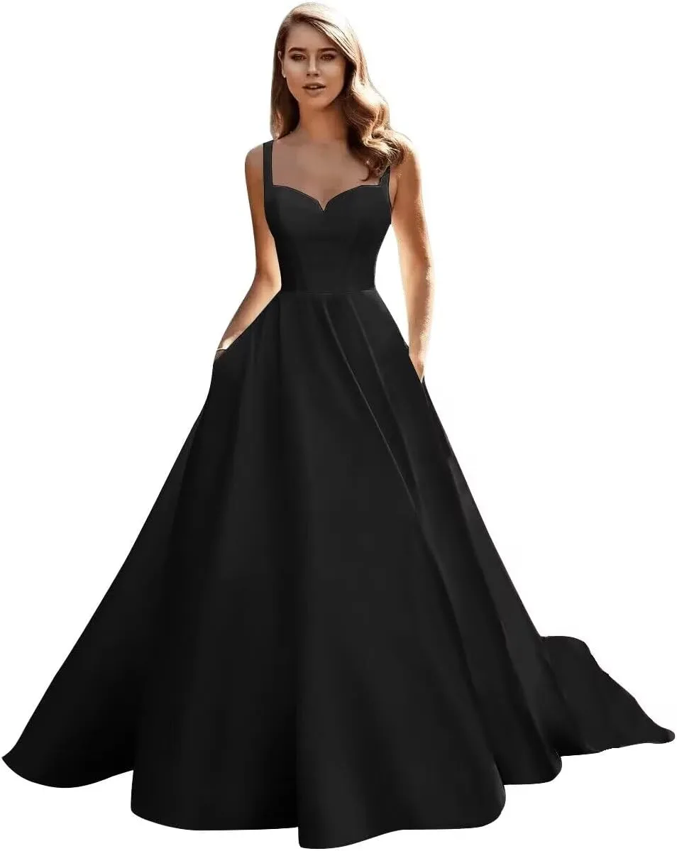 Fair Lady Wedding Dress for Bride 2025 Boho Beach Spaghetti Straps A Line V Neck Satin Bidal Gowns with Train