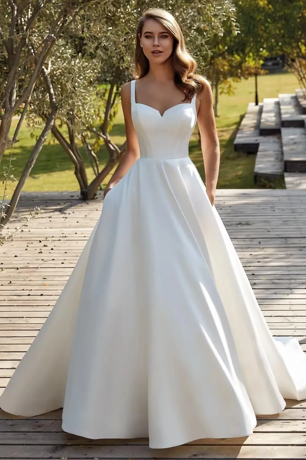 Fair Lady Wedding Dress for Bride 2025 Boho Beach Spaghetti Straps A Line V Neck Satin Bidal Gowns with Train