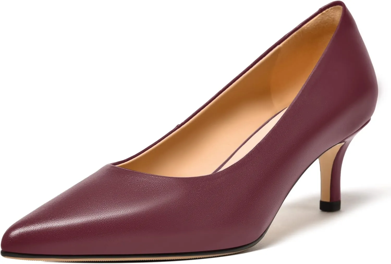 FEMSTEP Womens Work Pointed Toe Slip On Formal Leather Kitten Low Heel Pumps Shoes 2 Inch