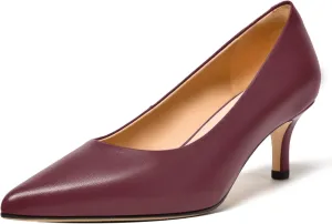 FEMSTEP Womens Work Pointed Toe Slip On Formal Leather Kitten Low Heel Pumps Shoes 2 Inch