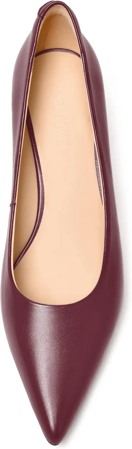 FEMSTEP Womens Work Pointed Toe Slip On Formal Leather Kitten Low Heel Pumps Shoes 2 Inch
