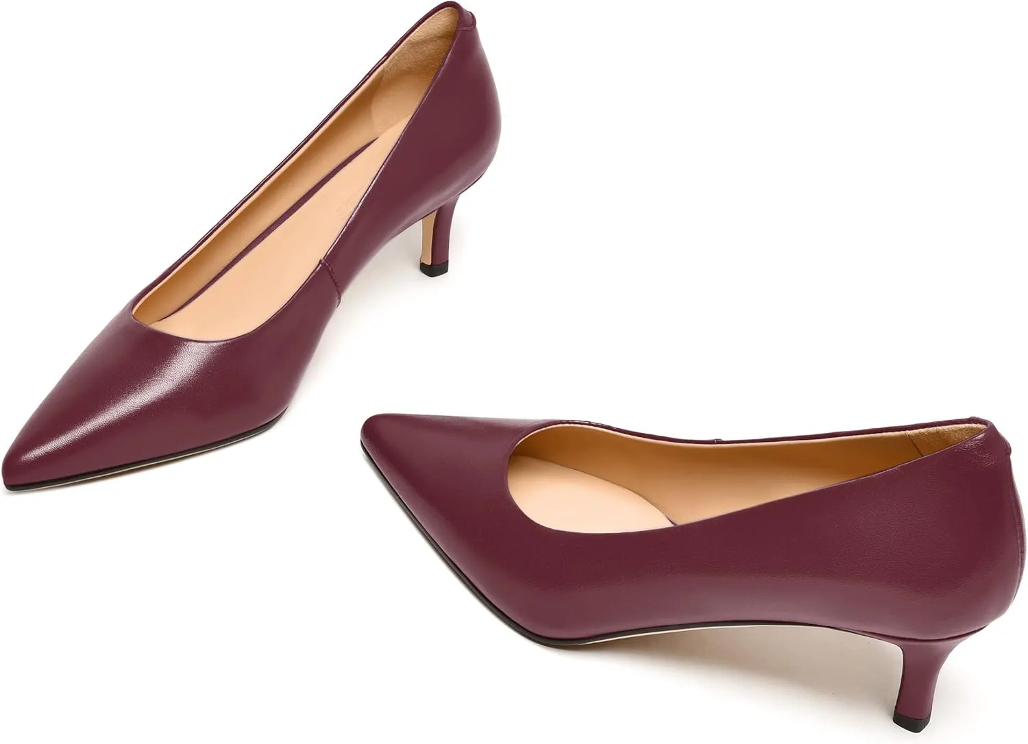 FEMSTEP Womens Work Pointed Toe Slip On Formal Leather Kitten Low Heel Pumps Shoes 2 Inch