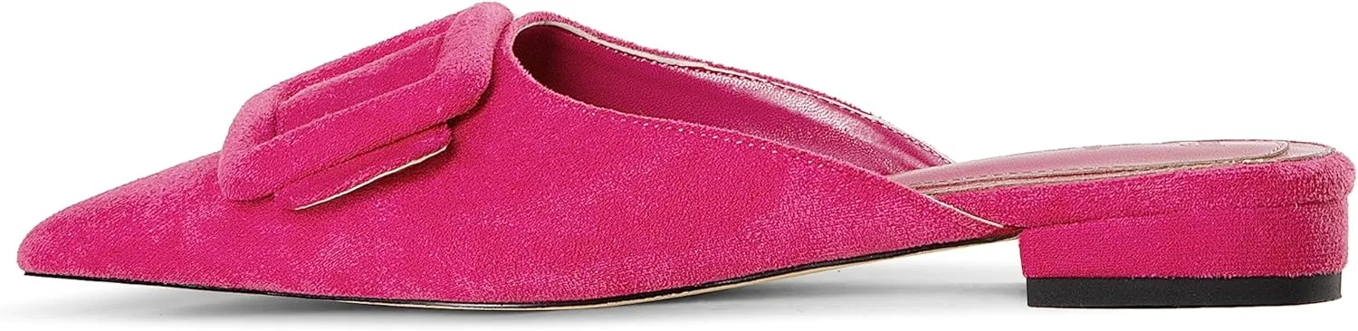 Fericzot Mule Slippers for Women,Slingback Buckle Flat Pointed Toe Backless Mule Slides Suede Slip On Loafers