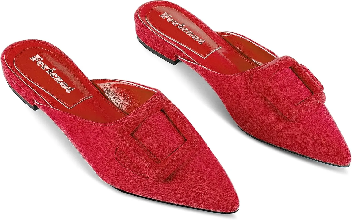 Fericzot Mule Slippers for Women,Slingback Buckle Flat Pointed Toe Backless Mule Slides Suede Slip On Loafers