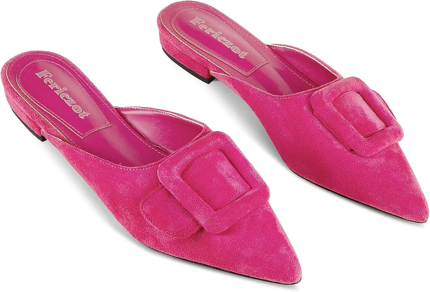 Fericzot Mule Slippers for Women,Slingback Buckle Flat Pointed Toe Backless Mule Slides Suede Slip On Loafers