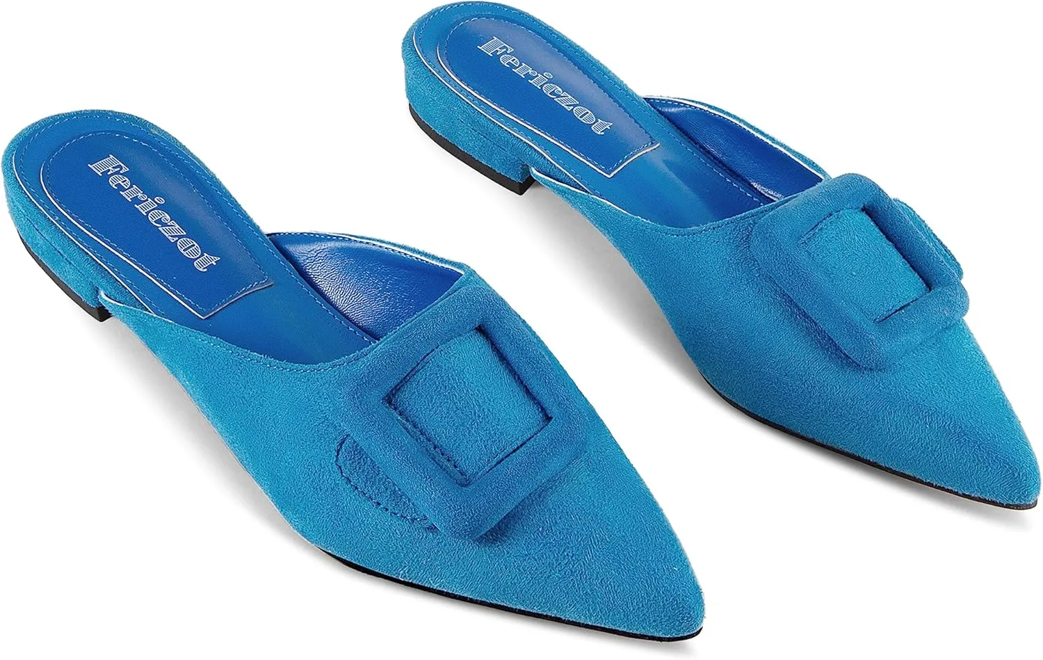 Fericzot Mule Slippers for Women,Slingback Buckle Flat Pointed Toe Backless Mule Slides Suede Slip On Loafers