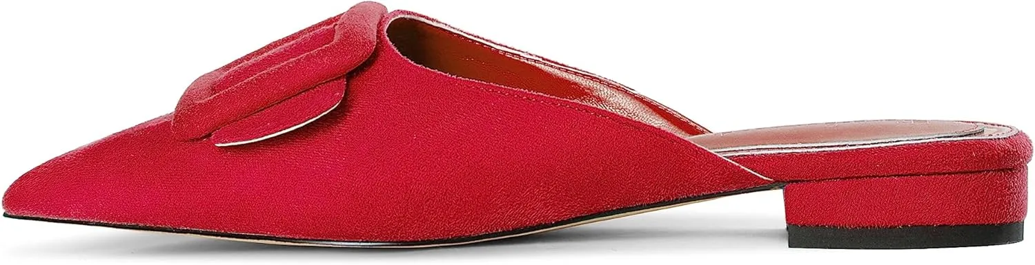 Fericzot Mule Slippers for Women,Slingback Buckle Flat Pointed Toe Backless Mule Slides Suede Slip On Loafers