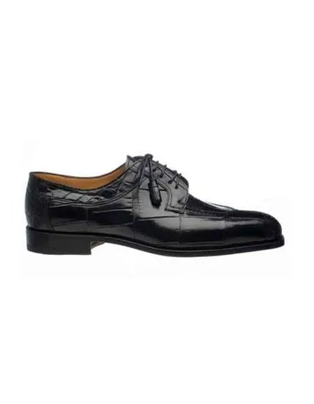 Ferrini Men's Black Split Toe Italian Style Lace Up World Best Alligator ~ Gator Skin Bell Shoe