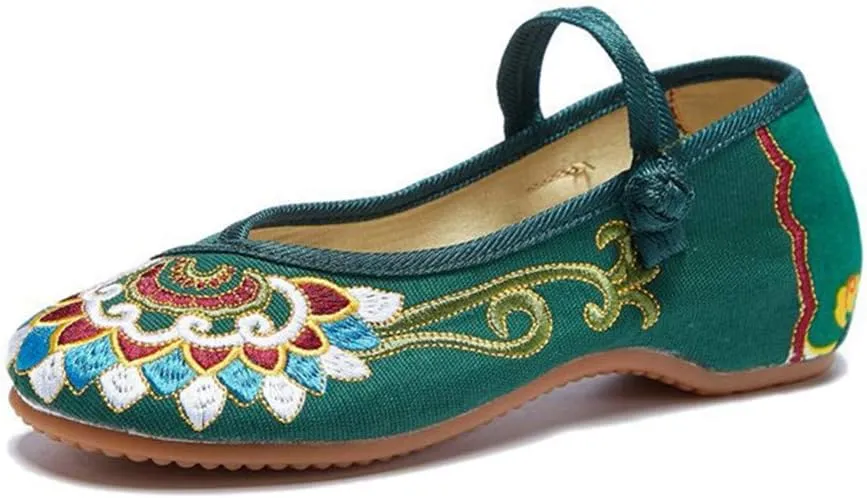 Floral Handmade Embroidered Shoes for Women Comfortable Loafer Black Casual Round Toe Mary Jane Ballet Flats Shoes