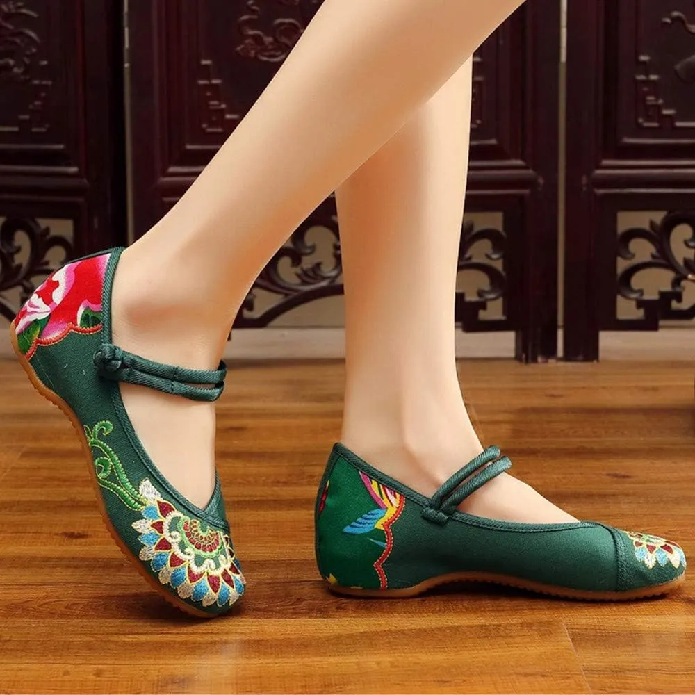 Floral Handmade Embroidered Shoes for Women Comfortable Loafer Black Casual Round Toe Mary Jane Ballet Flats Shoes