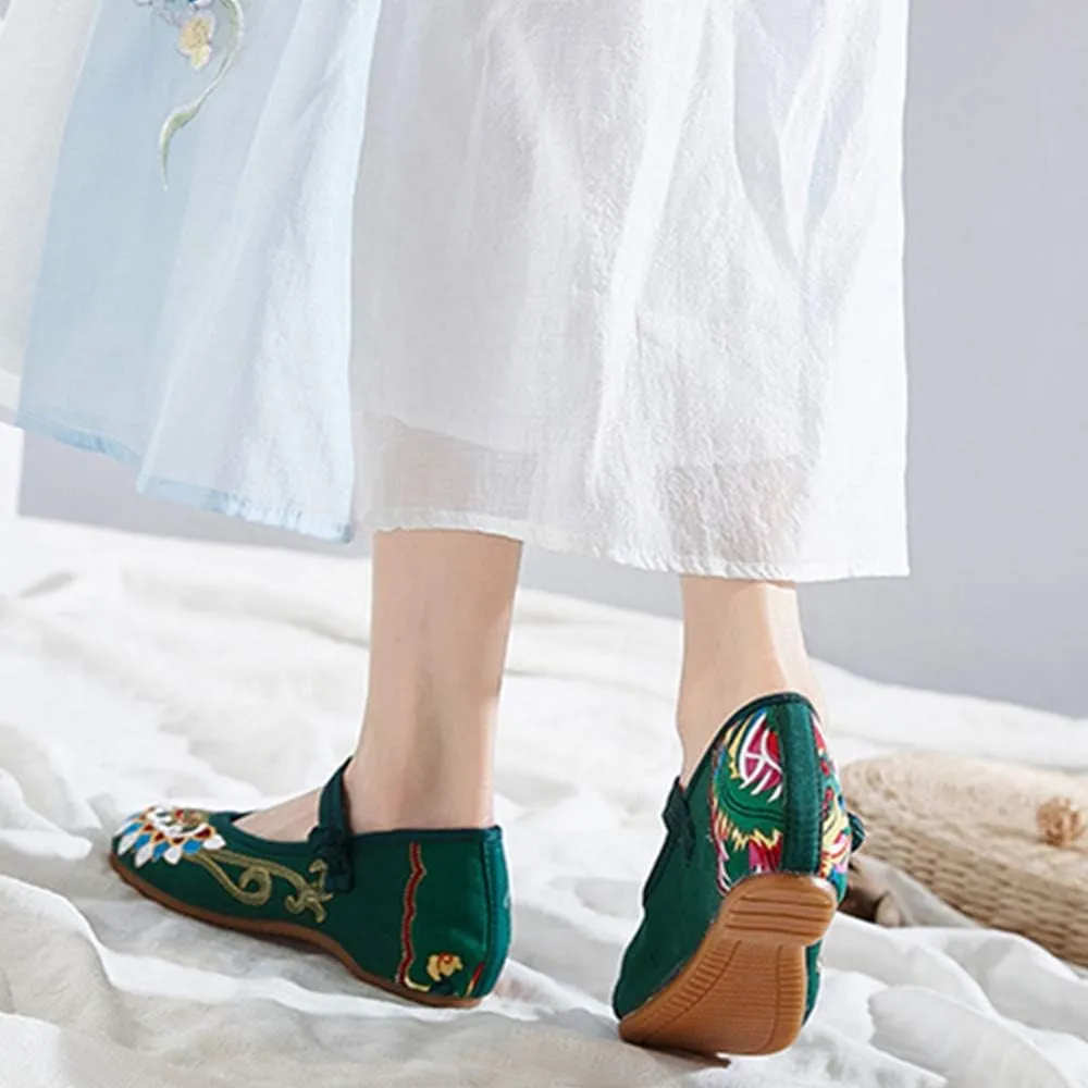 Floral Handmade Embroidered Shoes for Women Comfortable Loafer Black Casual Round Toe Mary Jane Ballet Flats Shoes
