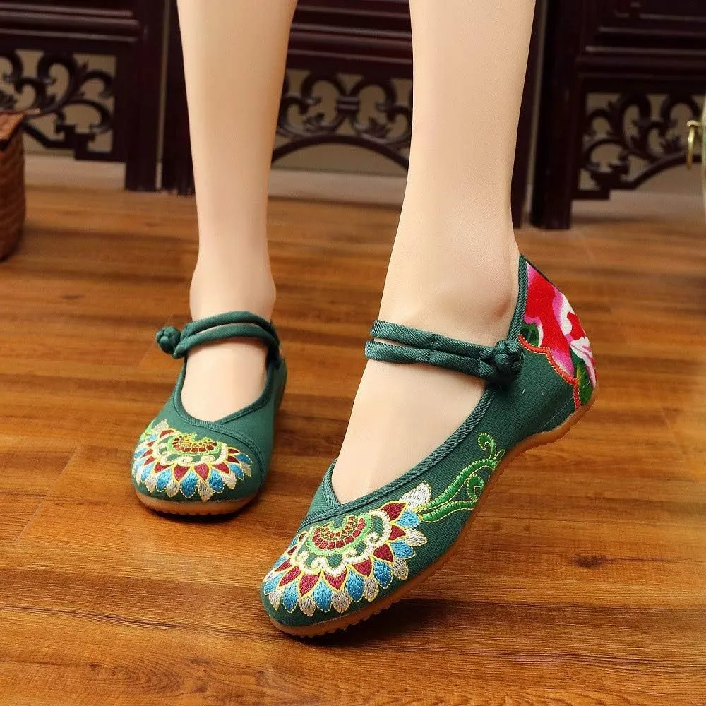 Floral Handmade Embroidered Shoes for Women Comfortable Loafer Black Casual Round Toe Mary Jane Ballet Flats Shoes