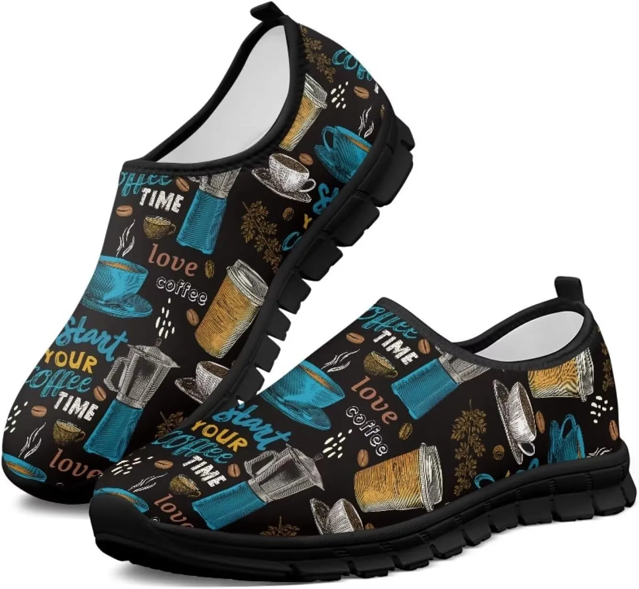 Flowers Casual House Shoes Breathable Mesh Sneakers for Women Comfort Soft Anti-Slip Shock Absorption EVA Sole Hiking Shoes for Outdoor Size 5.5-11.5 Black Sole