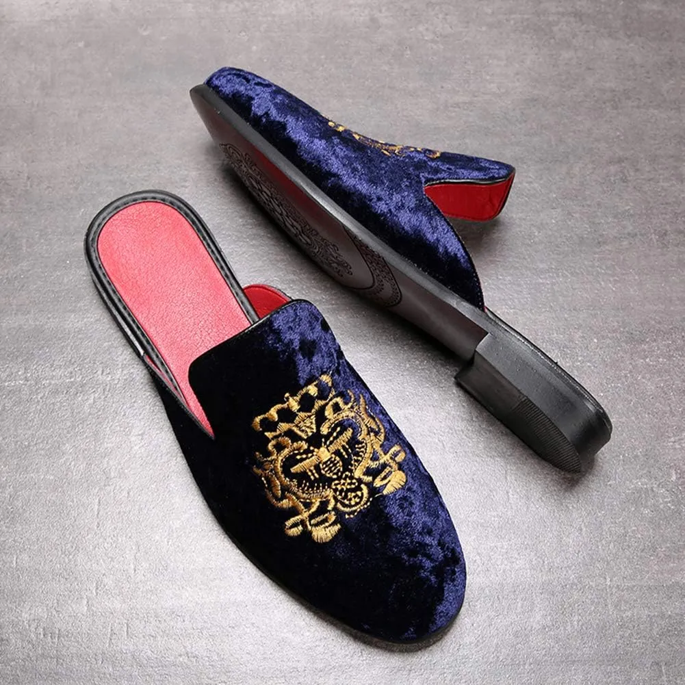 FLQL Men's Leather Scuff Slippers Velvet Slip On Loafers Fashion Backless Mule Clogs Anti-Slip Sandals Slides for Men and Women Designer Size 7-13