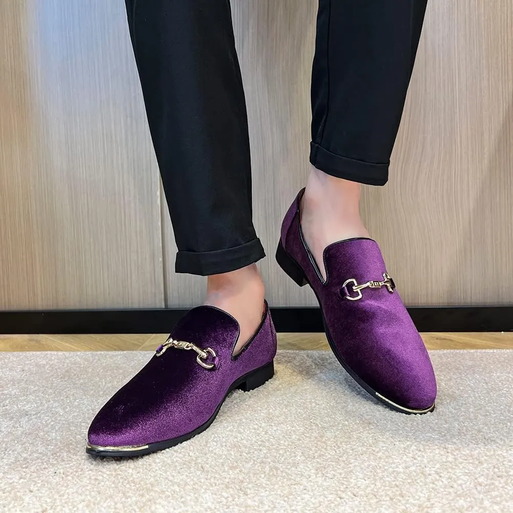 FLQL Men's Luxury Penny Loafer Slip-On Velvet Shoes Party Dancing Shoes Suede Wedding Shoes Plus Size 7-13