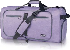 Fmeida 65L Duffle Bag with Shoes Compartment, Foldable Travel Duffel Bags for Men Women, Large Packable Travel Bag Water Repellent & Tear Resistant (Purple)