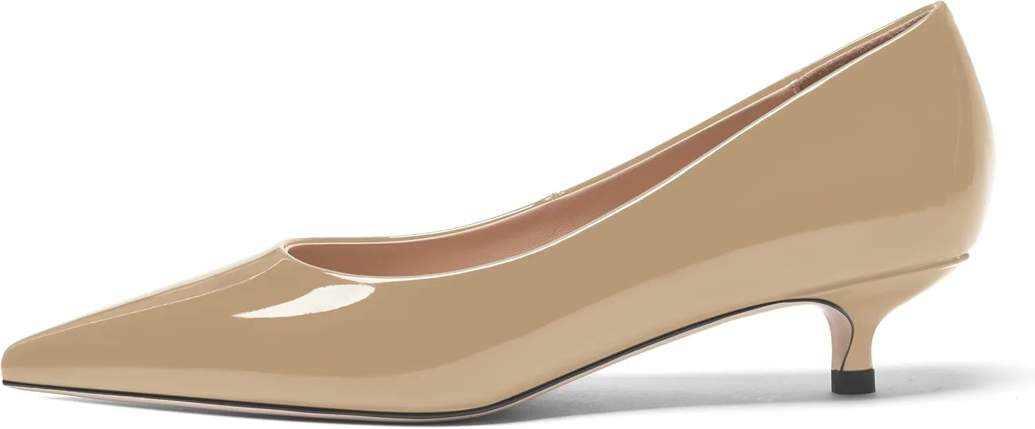 FOGEENA Womens Business Patent Casual Pointed Toe Slip On Kitten Leather Low Heel Pumps Shoes 1.38 Inch