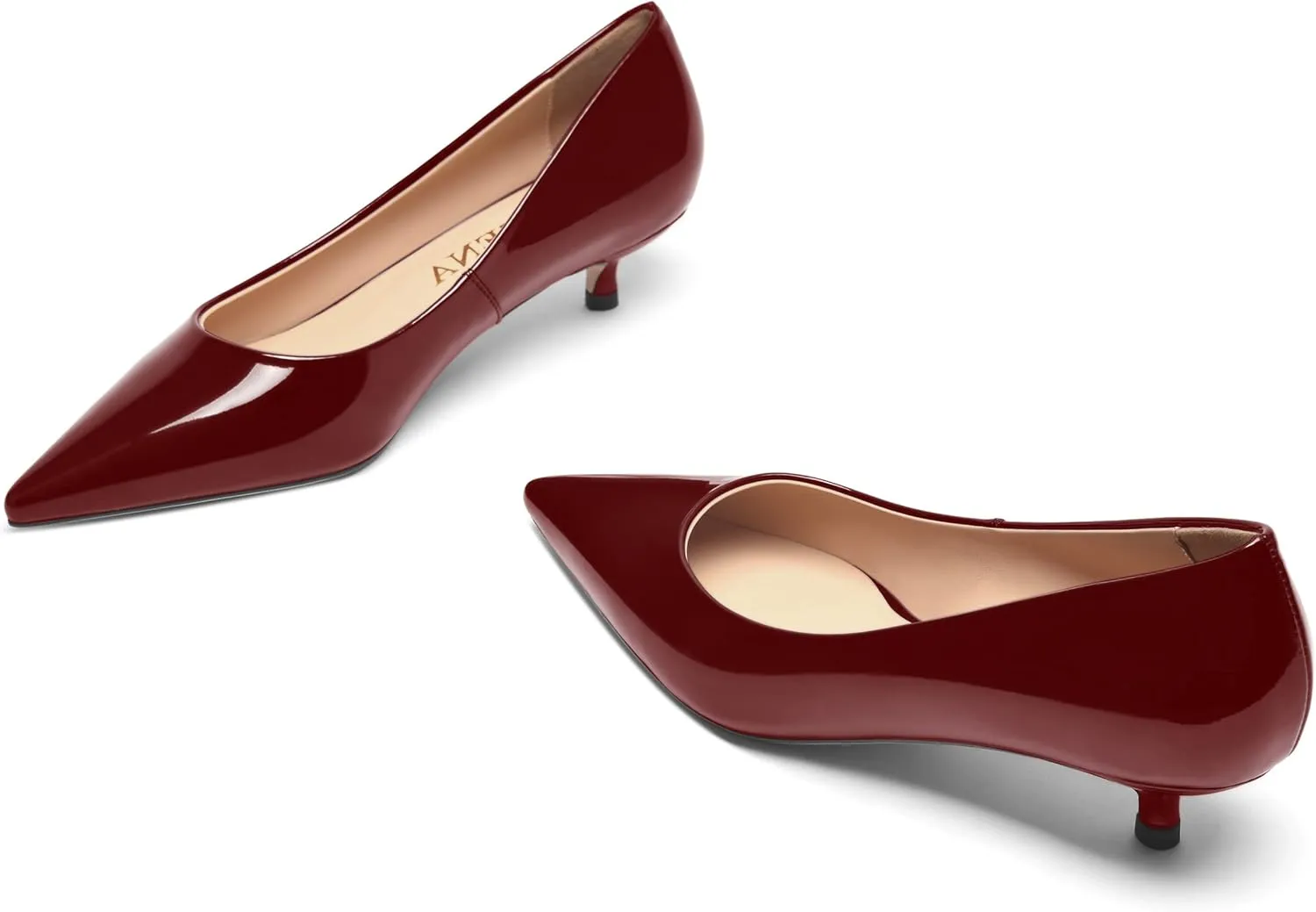 FOGEENA Womens Business Patent Casual Pointed Toe Slip On Kitten Leather Low Heel Pumps Shoes 1.38 Inch