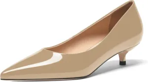 FOGEENA Womens Business Patent Casual Pointed Toe Slip On Kitten Leather Low Heel Pumps Shoes 1.38 Inch