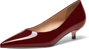 FOGEENA Womens Business Patent Casual Pointed Toe Slip On Kitten Leather Low Heel Pumps Shoes 1.38 Inch