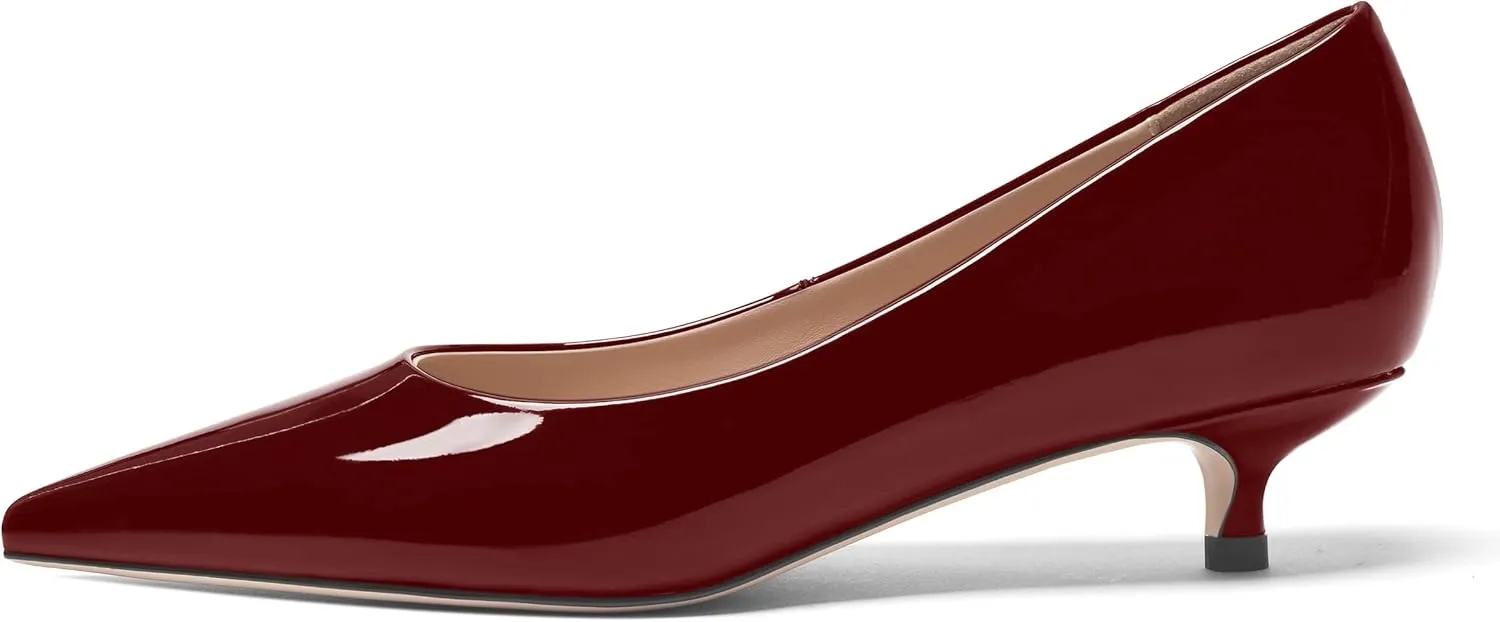 FOGEENA Womens Business Patent Casual Pointed Toe Slip On Kitten Leather Low Heel Pumps Shoes 1.38 Inch