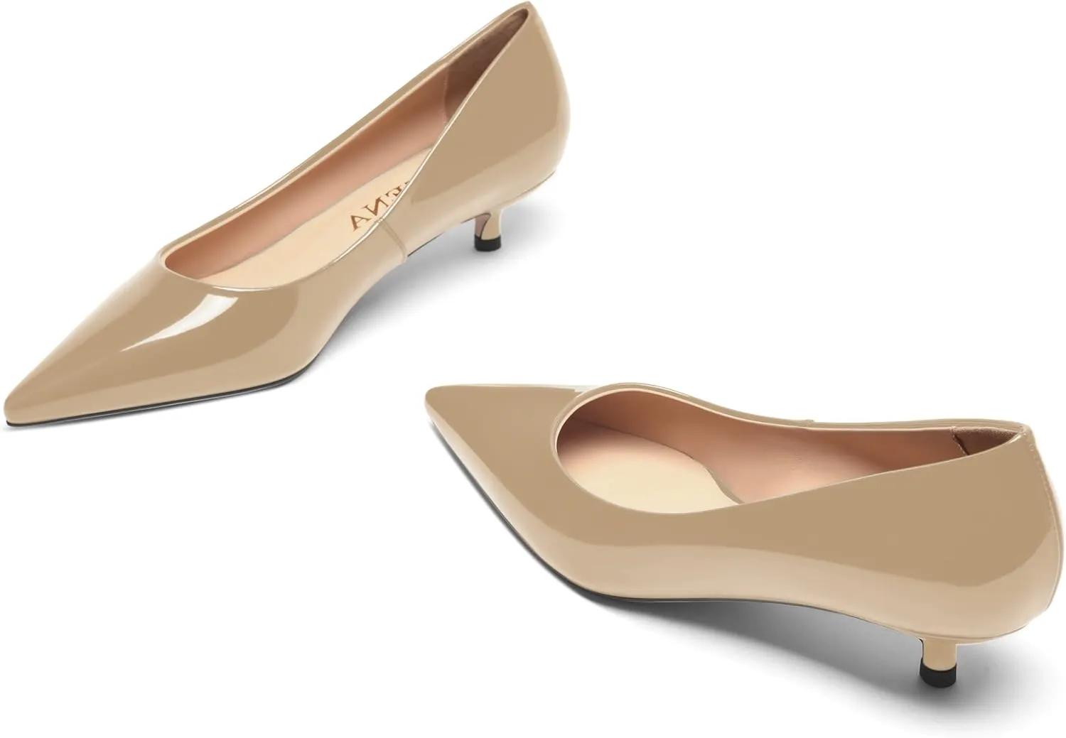 FOGEENA Womens Business Patent Casual Pointed Toe Slip On Kitten Leather Low Heel Pumps Shoes 1.38 Inch