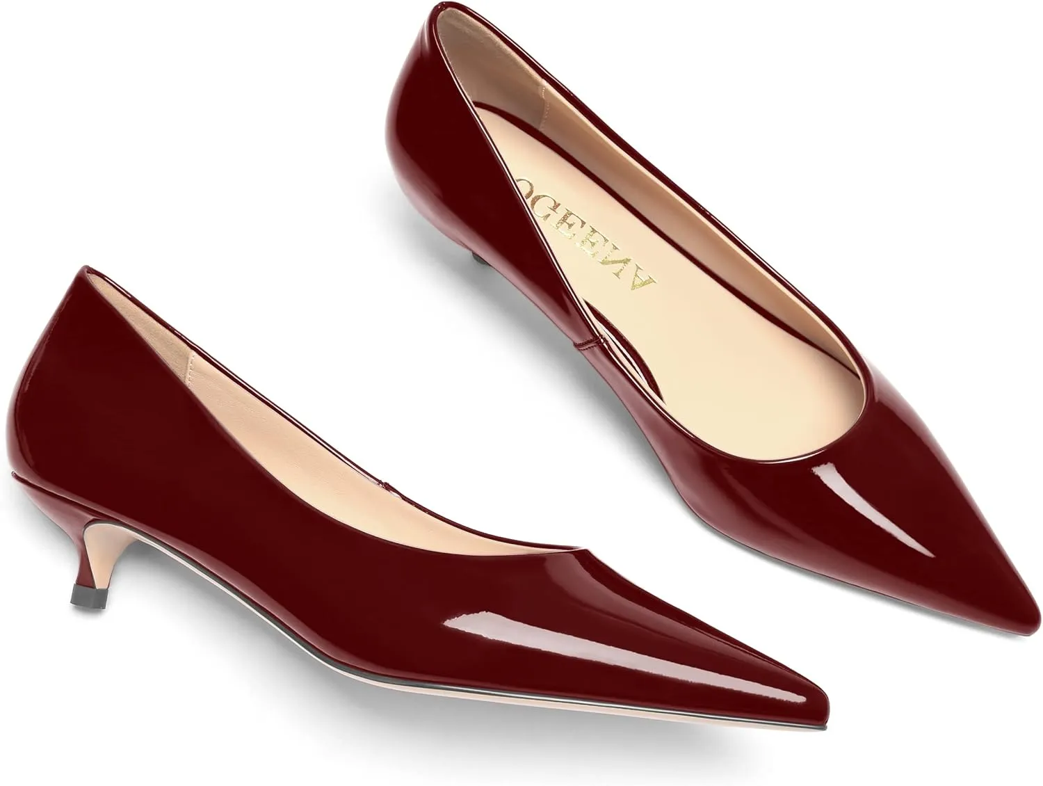 FOGEENA Womens Business Patent Casual Pointed Toe Slip On Kitten Leather Low Heel Pumps Shoes 1.38 Inch