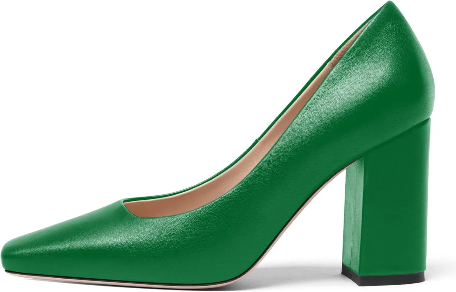 FOGEENA Womens Casual Square Toe Business Slip On Matte Leather Block High Heel Pumps Shoes 3.34 Inch