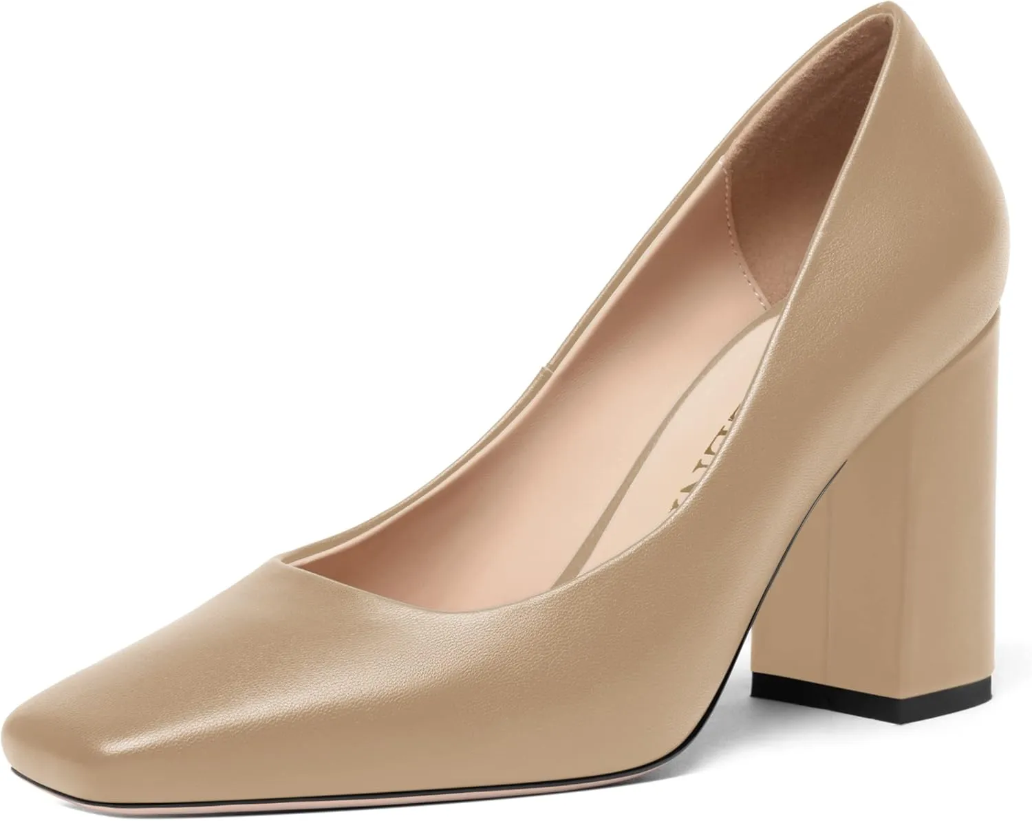 FOGEENA Womens Casual Square Toe Business Slip On Matte Leather Block High Heel Pumps Shoes 3.34 Inch