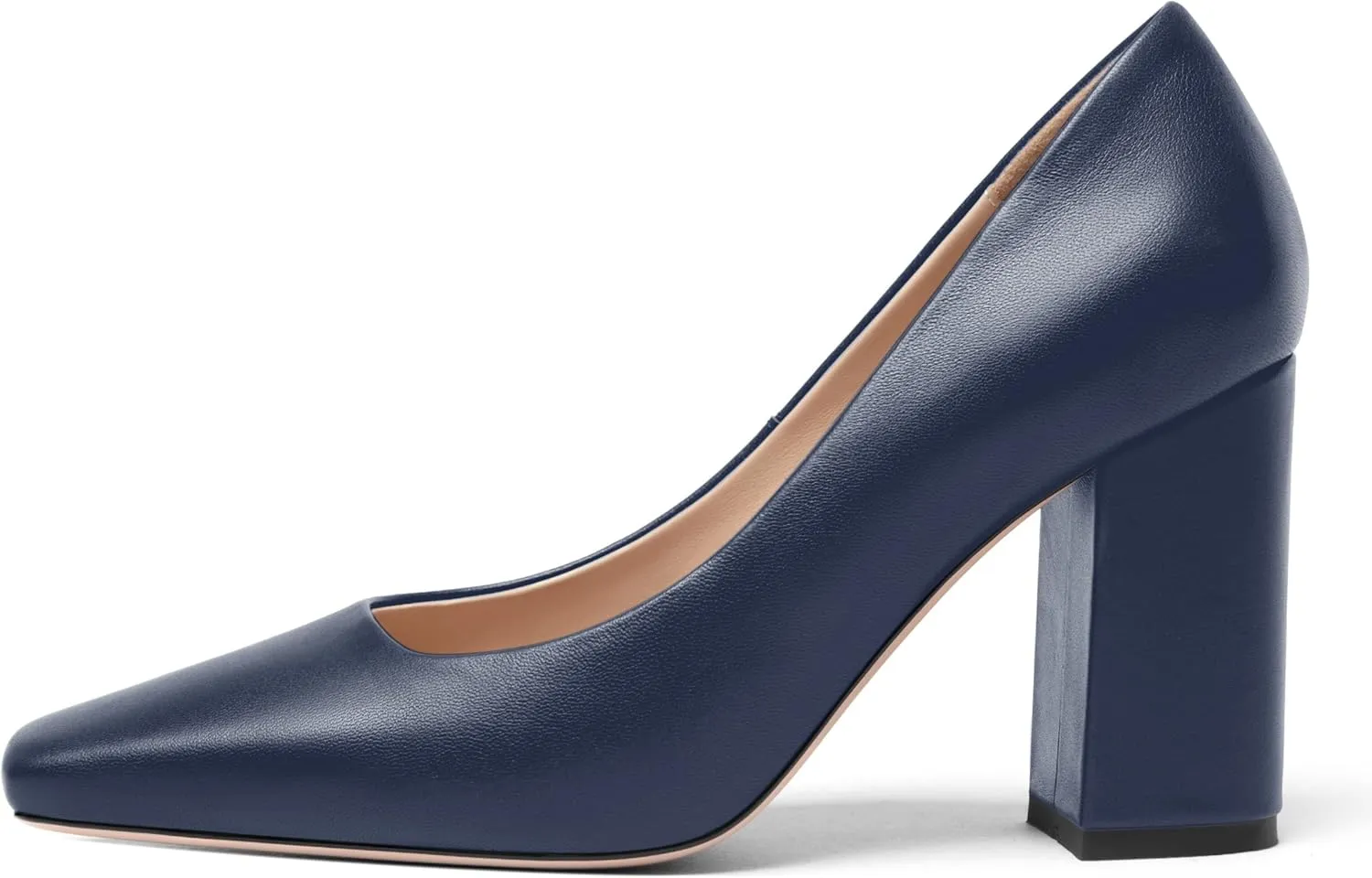 FOGEENA Womens Casual Square Toe Business Slip On Matte Leather Block High Heel Pumps Shoes 3.34 Inch