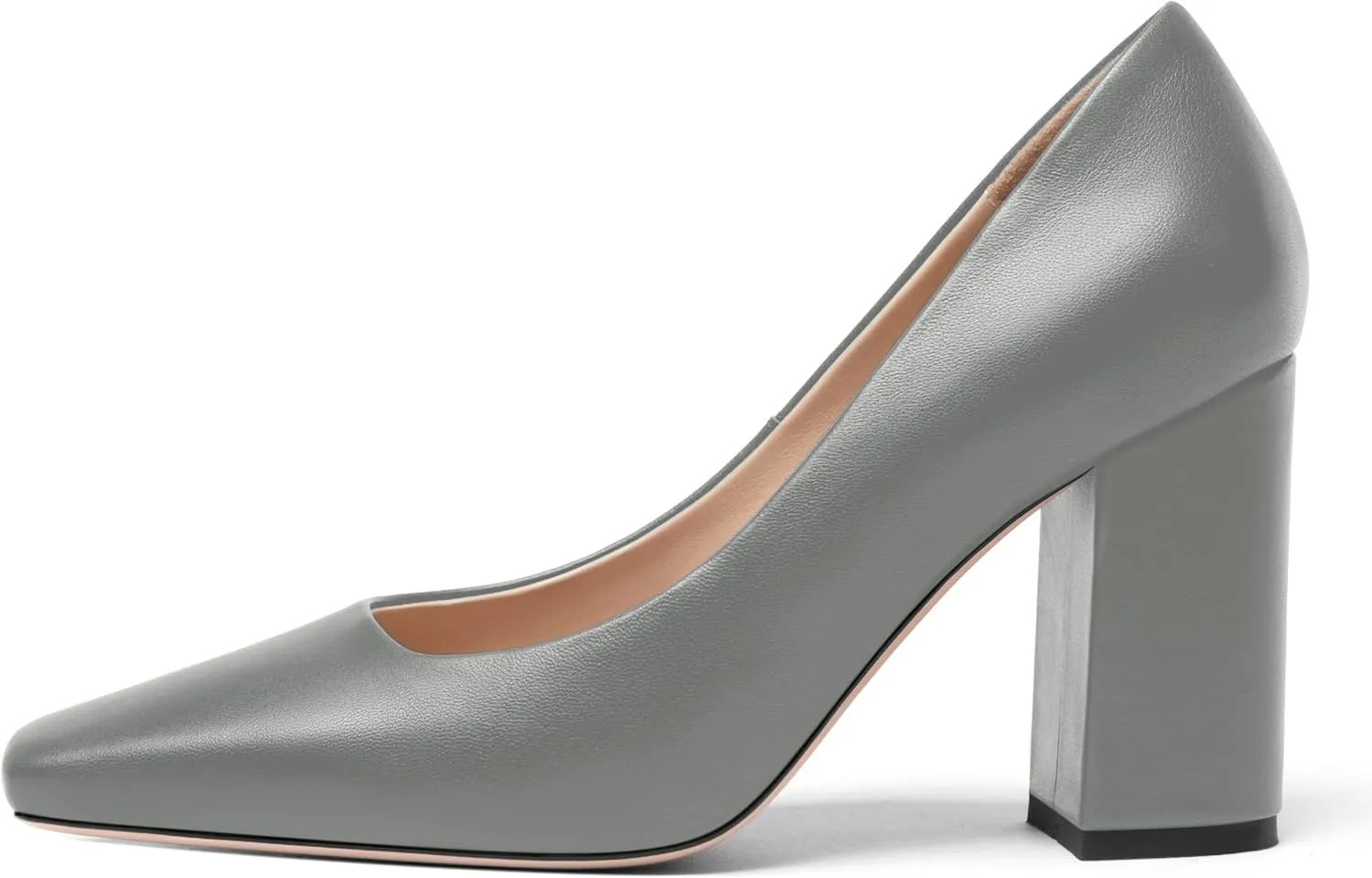 FOGEENA Womens Casual Square Toe Business Slip On Matte Leather Block High Heel Pumps Shoes 3.34 Inch
