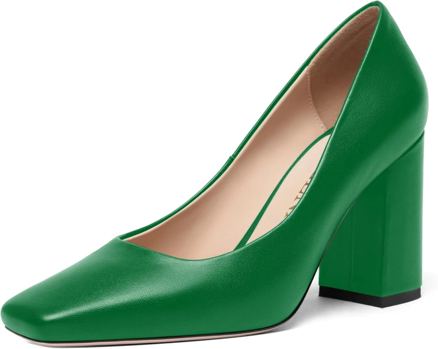 FOGEENA Womens Casual Square Toe Business Slip On Matte Leather Block High Heel Pumps Shoes 3.34 Inch