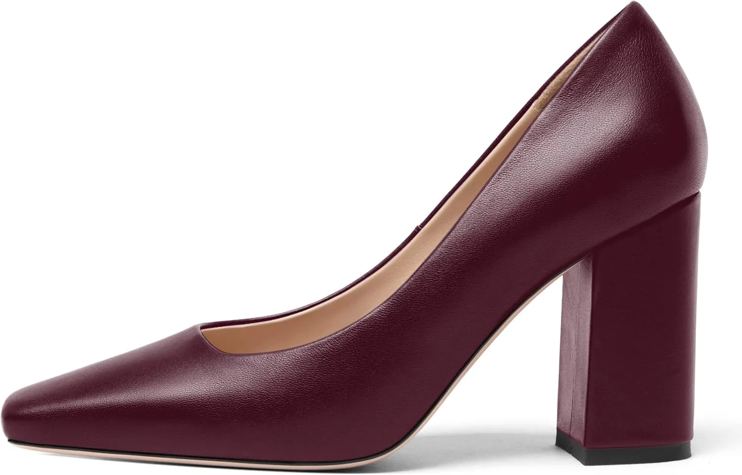 FOGEENA Womens Casual Square Toe Business Slip On Matte Leather Block High Heel Pumps Shoes 3.34 Inch