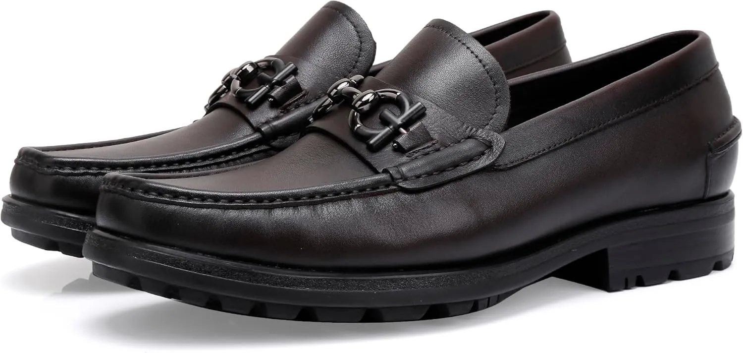 Formal Dress Shoes for Men, Premium Buckle Moc-Toe Business Shoes Casual Slip-on Penny Loafer