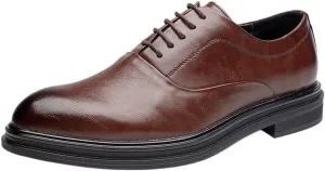 Formal Oxford Shoes for Men Lace Up Round Toe Solid Color Vegan Leather Oxford Shoes Block Heel Low Top Anti-Slip Rubber Sole Slip Resistant Classic