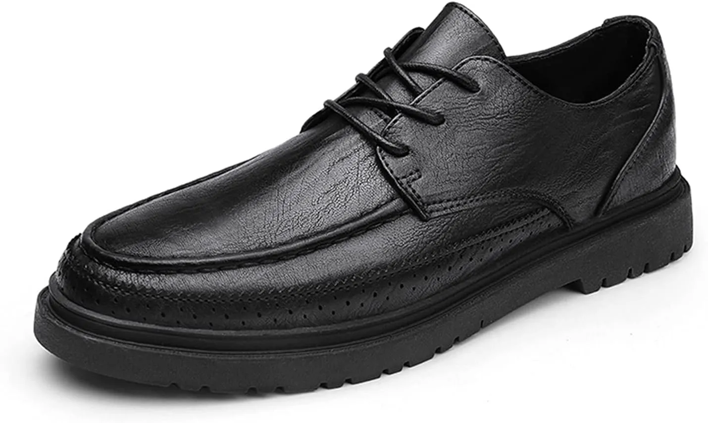 Formal Shoes for Men Lace Up Apron Toe Round Toe Derby Shoes Vegan Leather Slip Resistant Rubber Sole Anti-Slip Low Top Classic Suitable for Many Occasions.