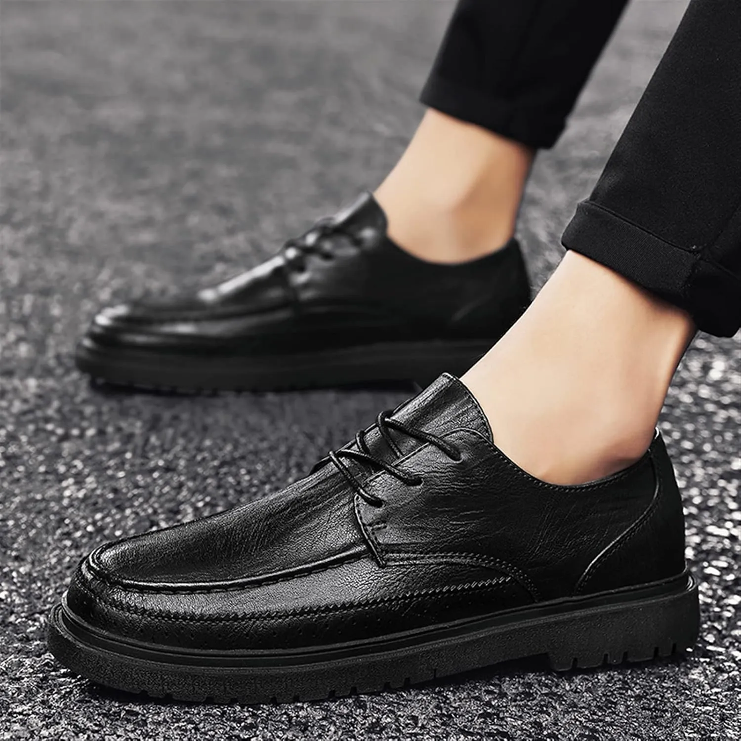 Formal Shoes for Men Lace Up Apron Toe Round Toe Derby Shoes Vegan Leather Slip Resistant Rubber Sole Anti-Slip Low Top Classic Suitable for Many Occasions.