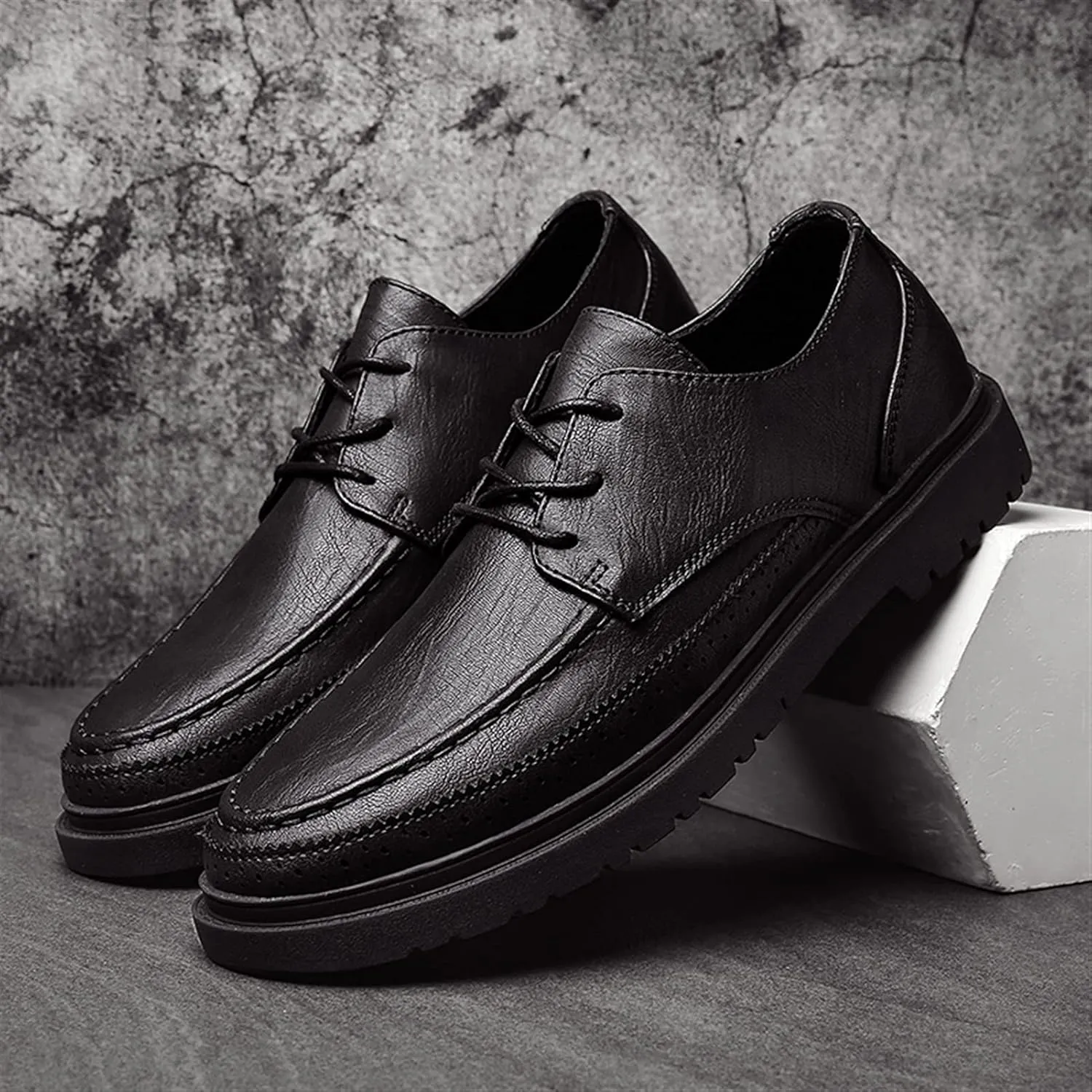 Formal Shoes for Men Lace Up Apron Toe Round Toe Derby Shoes Vegan Leather Slip Resistant Rubber Sole Anti-Slip Low Top Classic Suitable for Many Occasions.