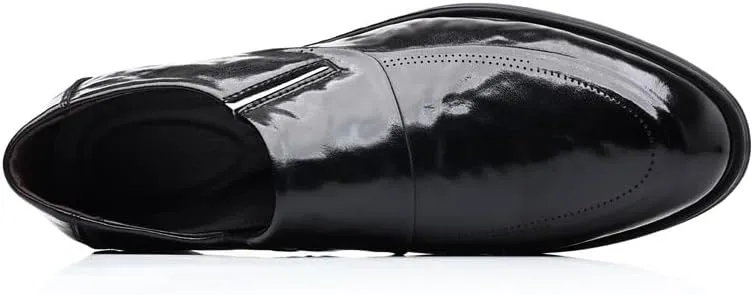 Formal Shoes for Men Slip On Pointed Burnished Toe Leather Apron Toe Slip Resistant Rubber Sole Non Slip Low Top Block Heel Outdoor