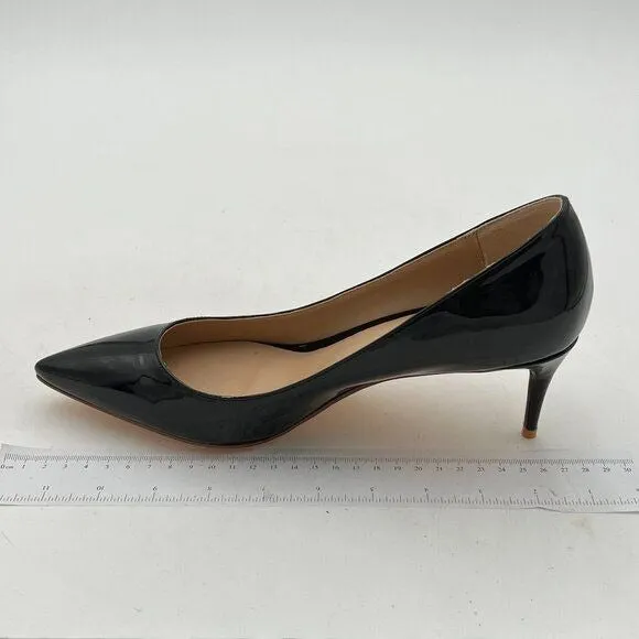 FSJ Black Kitten Heels Pointy Closed Toe Pumps Slip On Office Ladies Party Shoe