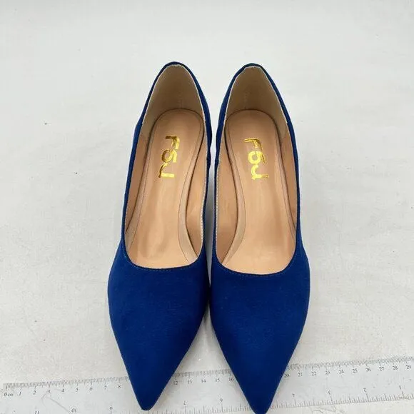 FSJ Blue Suede Kitten Heels Pointy Closed Toe Pumps Slip On Office Dress Shoe