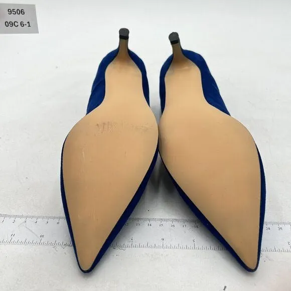 FSJ Blue Suede Kitten Heels Pointy Closed Toe Pumps Slip On Office Dress Shoe