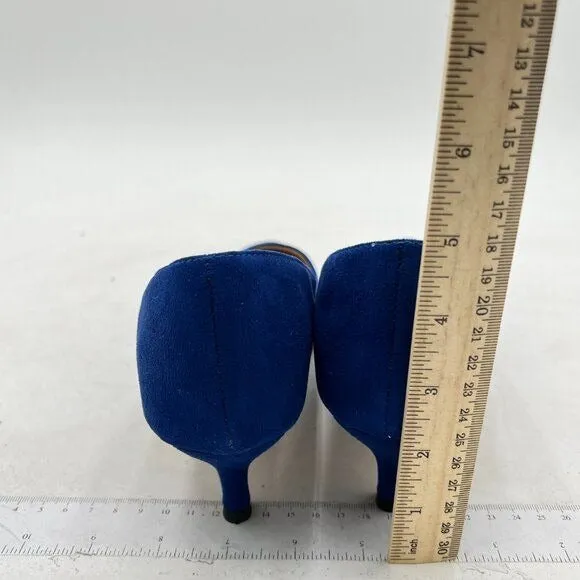 FSJ Blue Suede Kitten Heels Pointy Closed Toe Pumps Slip On Office Dress Shoe