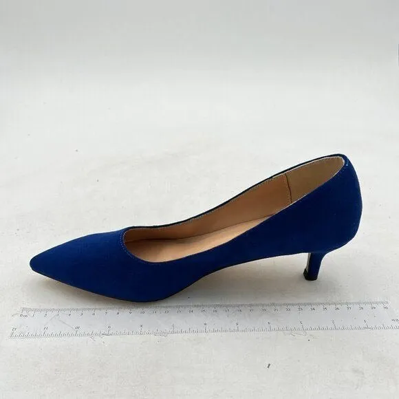 FSJ Blue Suede Kitten Heels Pointy Closed Toe Pumps Slip On Office Dress Shoe