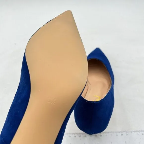 FSJ Blue Suede Kitten Heels Pointy Closed Toe Pumps Slip On Office Dress Shoe