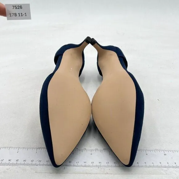 FSJ Dark Blue D'orsay Comfy Kitten Heels Pointed Toe Slip On Business Pumps
