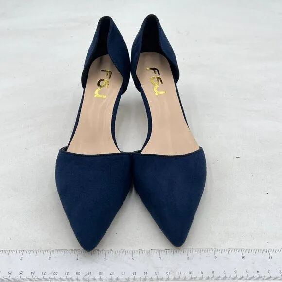 FSJ Dark Blue D'orsay Comfy Kitten Heels Pointed Toe Slip On Business Pumps